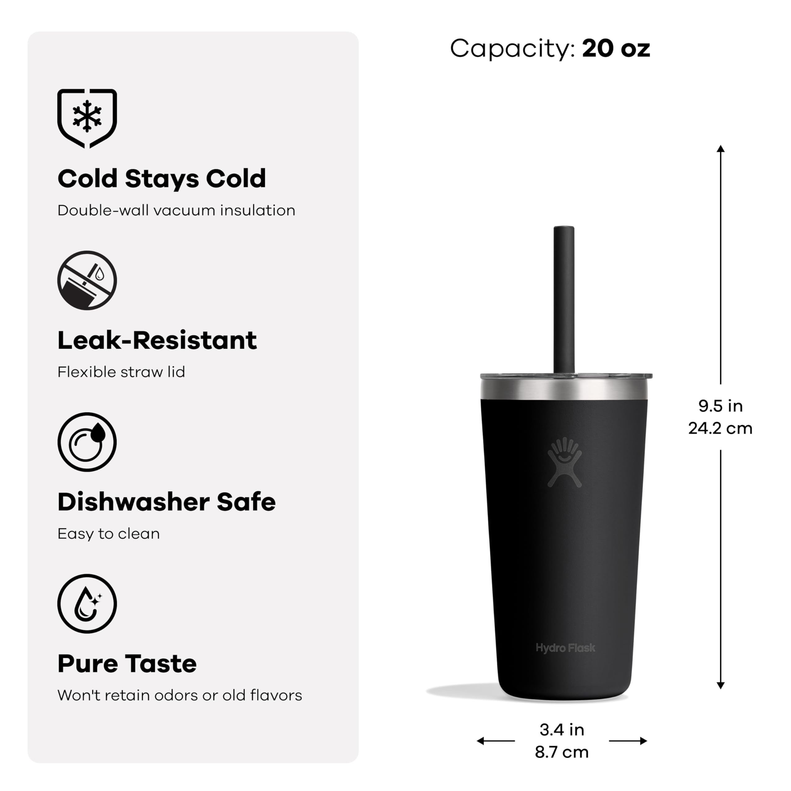 Hydro Flask All Around Tumbler Clear Straw Lid, Insulated Travel Mug, Insulated Coffee Cup - Image 3
