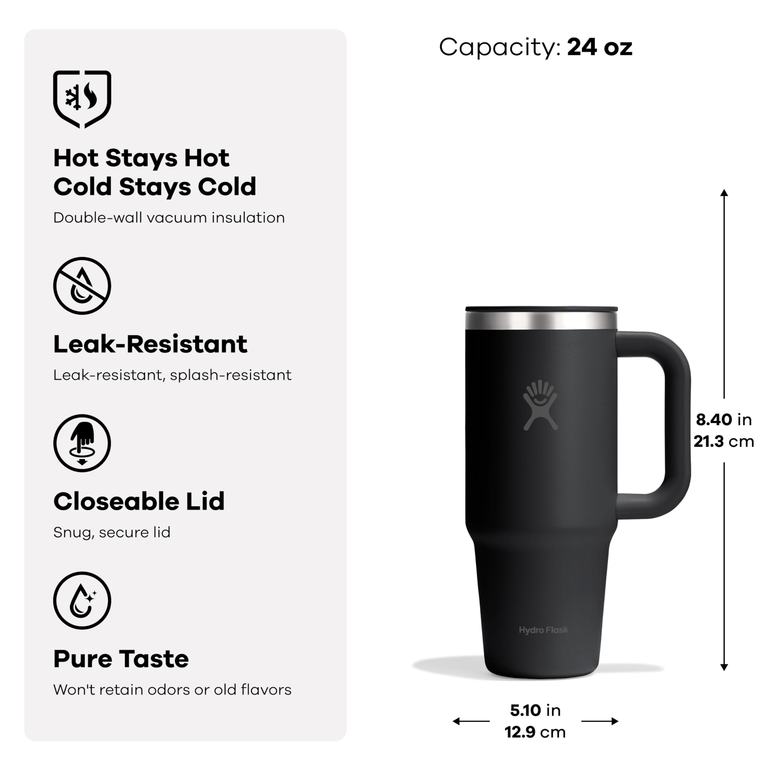 Hydro Flask Coffee Travel Tumbler Mug – Insulated Stainless Steel, Leak Resistant Hot & Iced Coffee Cup 24 Oz Capri Blue - Image 3