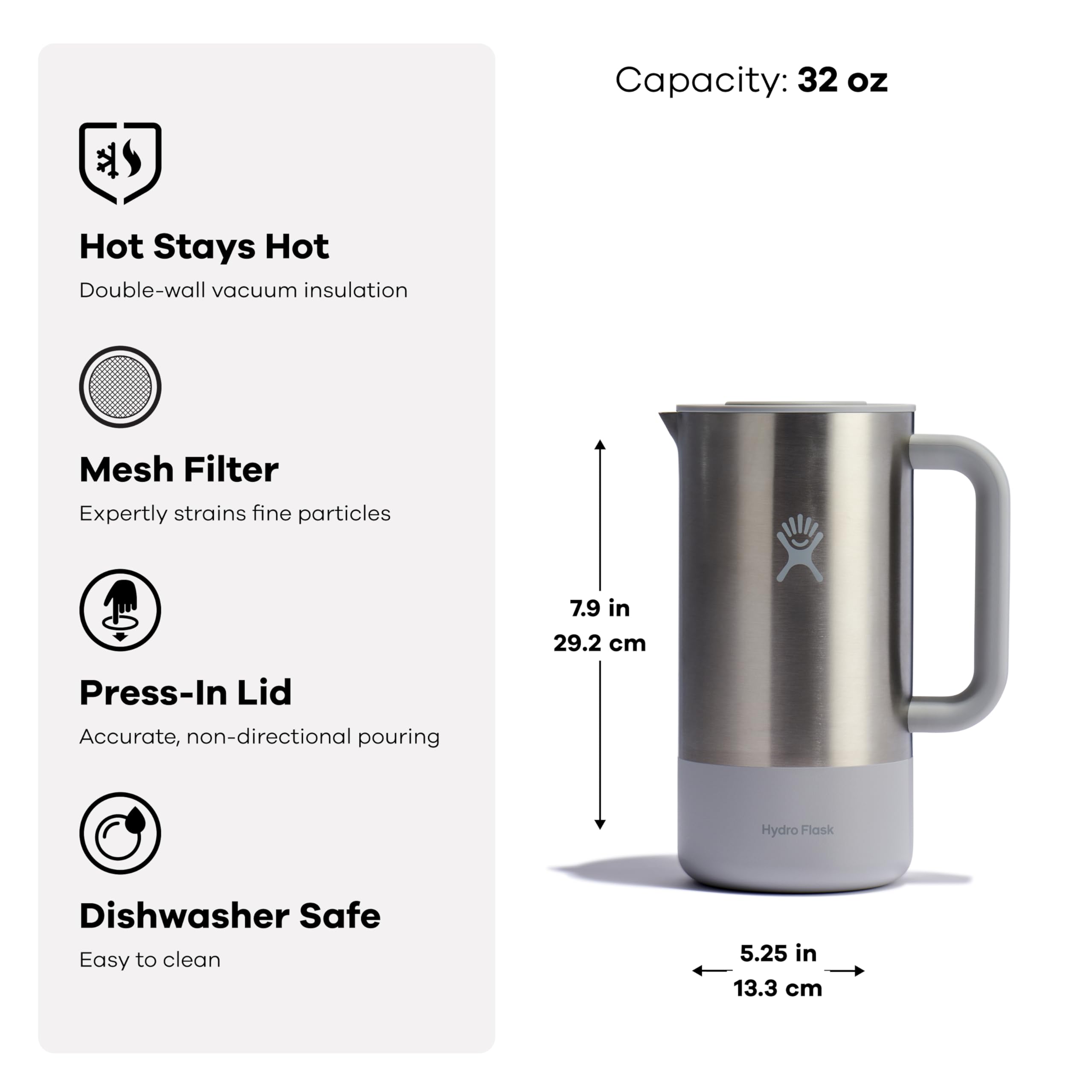 Hydro Flask French Press- Insulated Stainless Steel Coffee Maker, Camping and Outdoors Shale Gray - Image 3