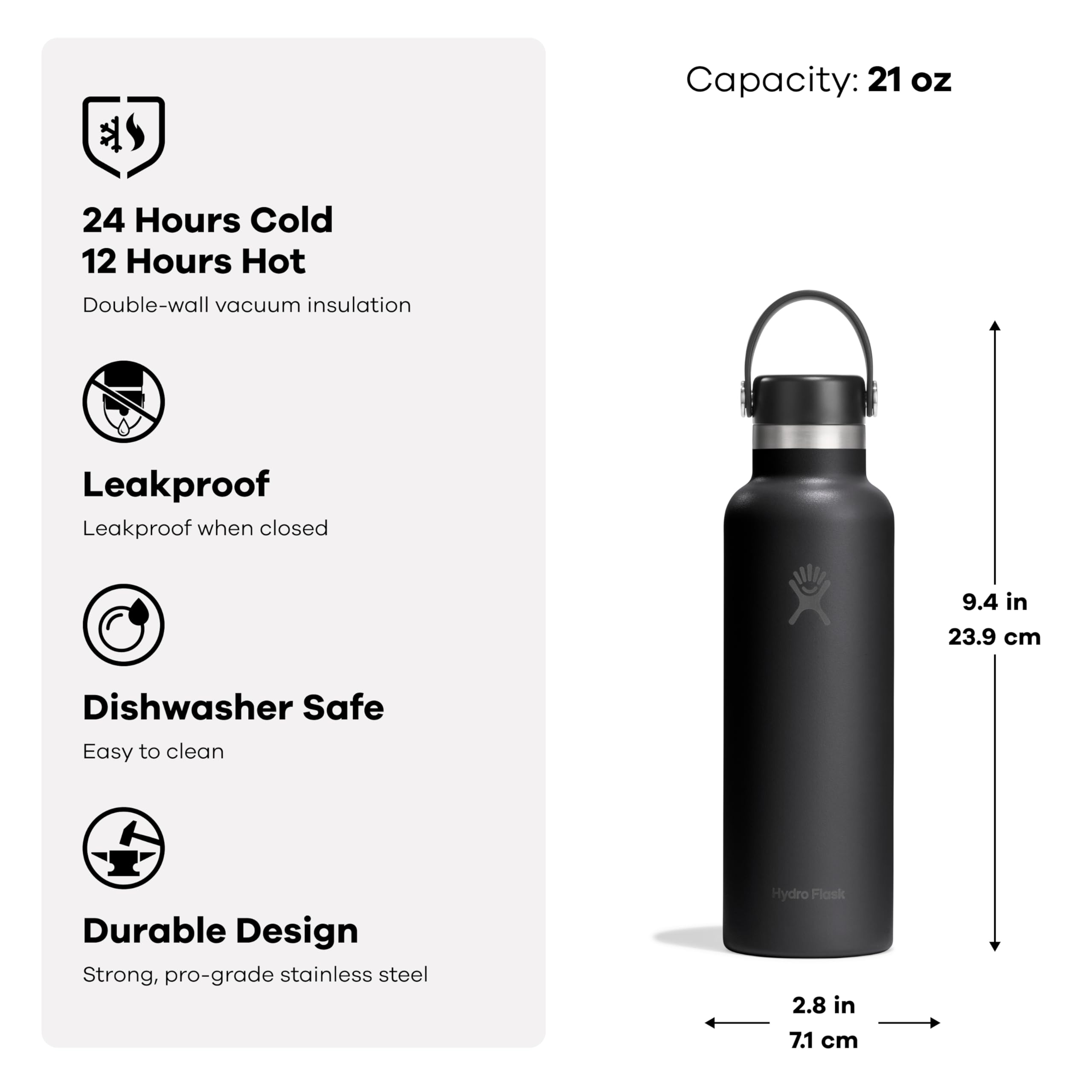 Hydro Flask Water Bottle - Insulated Stainless Steel - Non Spill, Leakproof in 21 Oz Capri Blue - Image 3